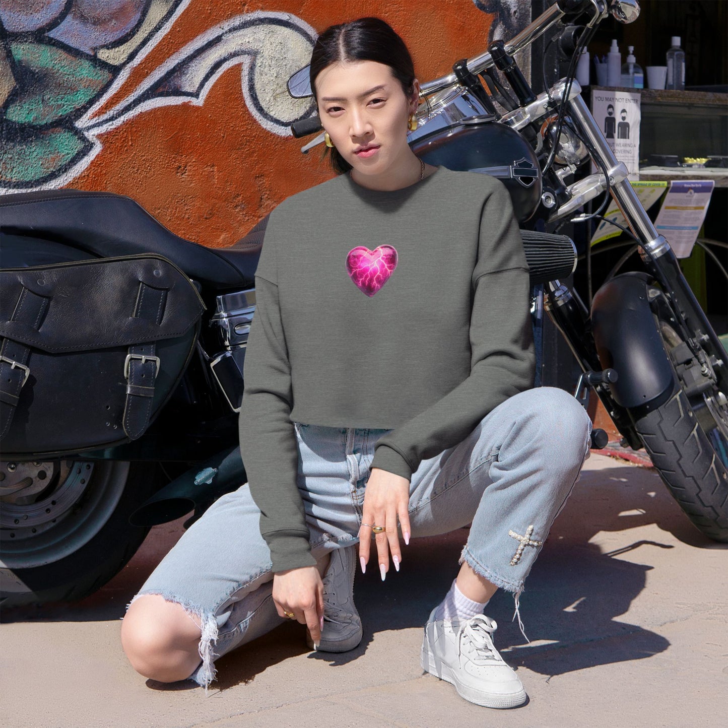 Lightning Heart Design Women's Cropped Sweatshirt