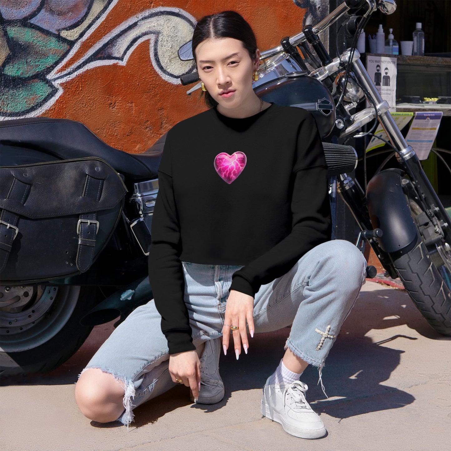 Lightning Heart Design Women's Cropped Sweatshirt