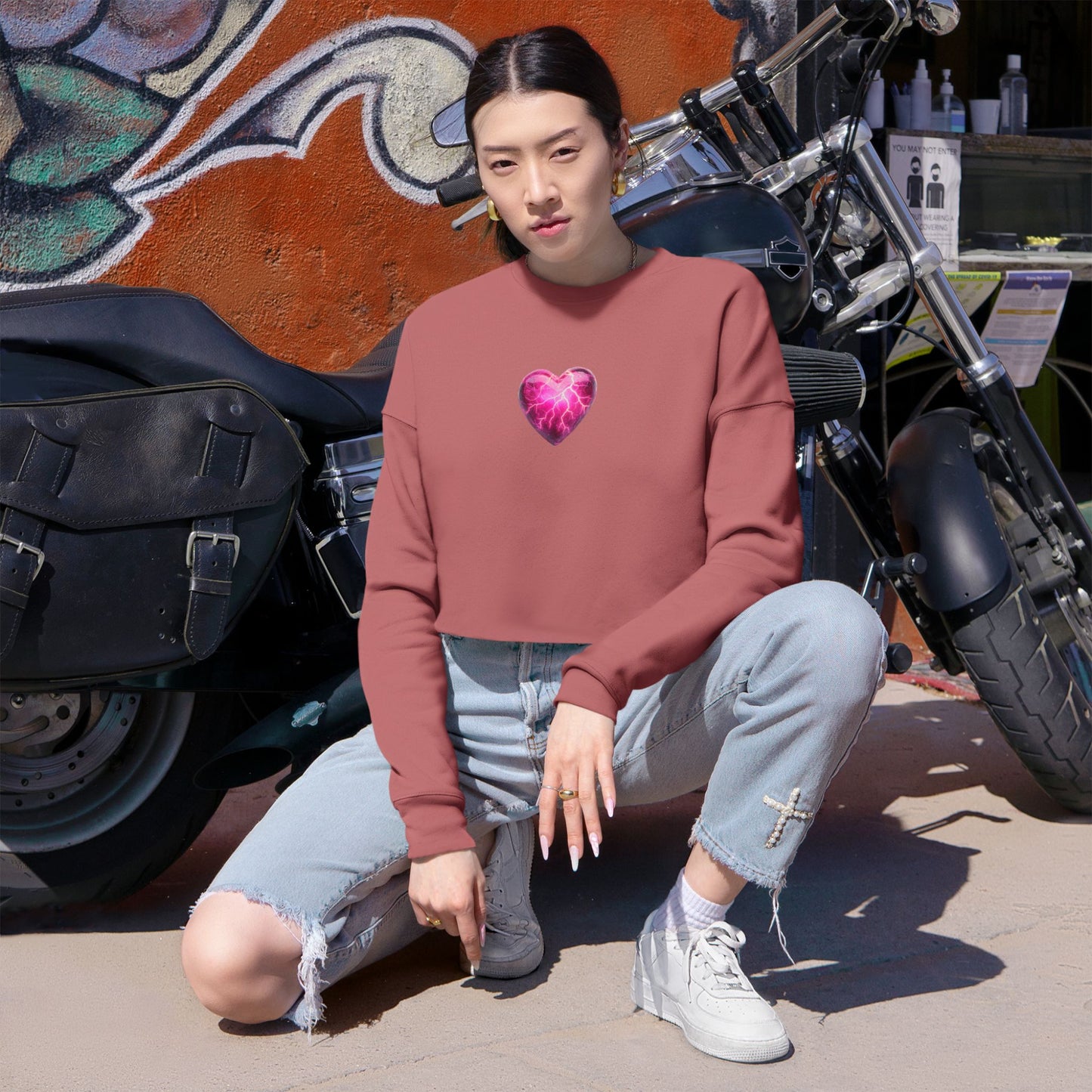Lightning Heart Design Women's Cropped Sweatshirt